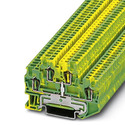 Phoenix Contact Ground - Multi-Level Terminal Block; STTB 1.5-PE; 2 -Level; #26 - #14; Spring-Cage Connection; Green-Yellow